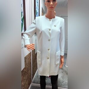 Vintage Style White Textured Long Jacket Size 44 (S)